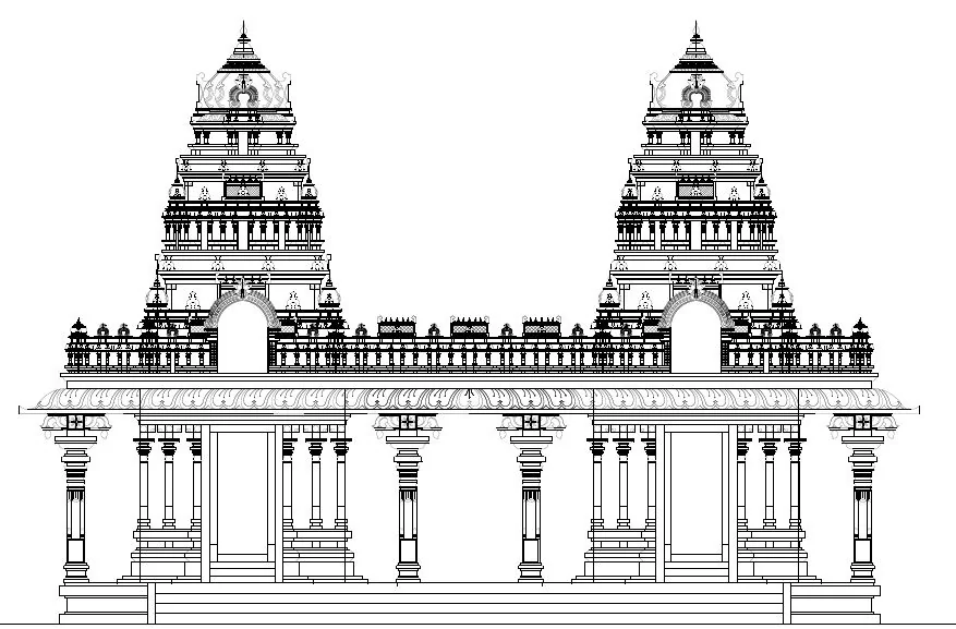 Sri Krishna Saraswathi temple front elevation architectural design